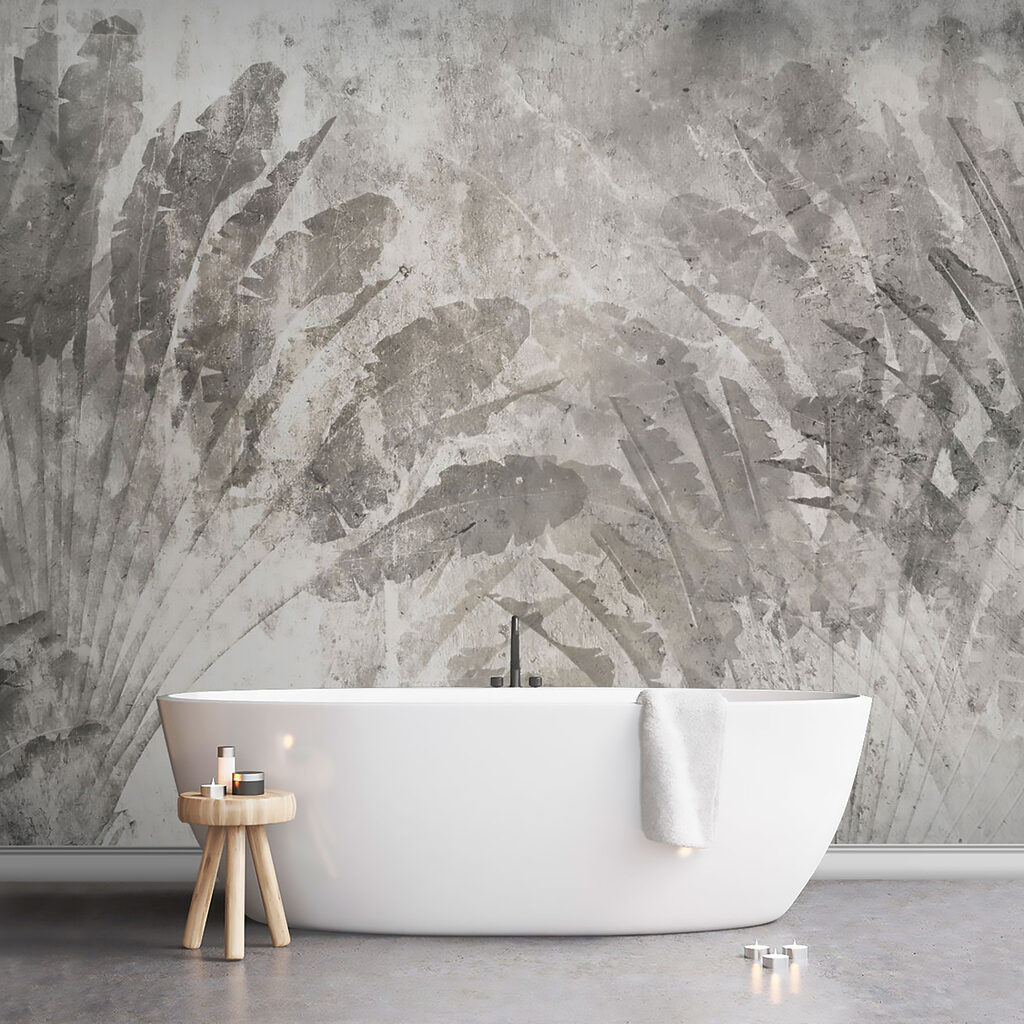 Grijze en witte achtergrond met bladeren — interieur 6