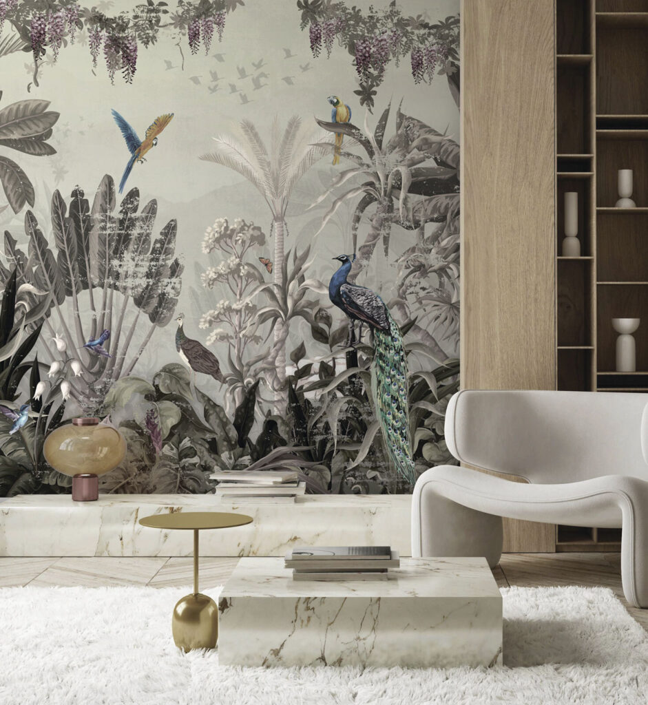 Pauwen in oude jungleprent — interieur 2