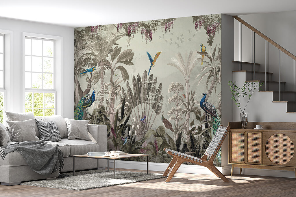 Pauwen in oude jungleprent — interieur 5