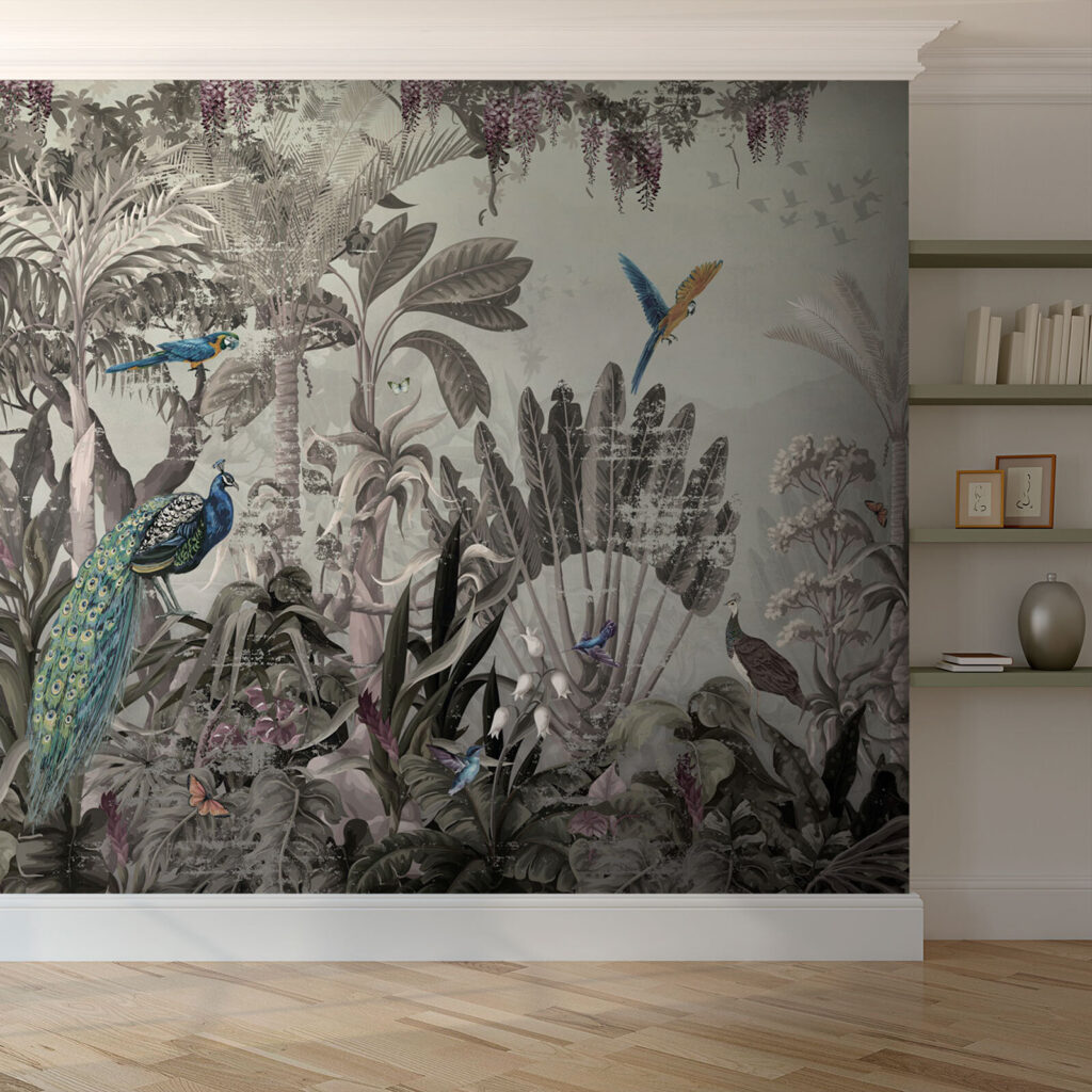Pauwen in oude jungleprent — interieur 3