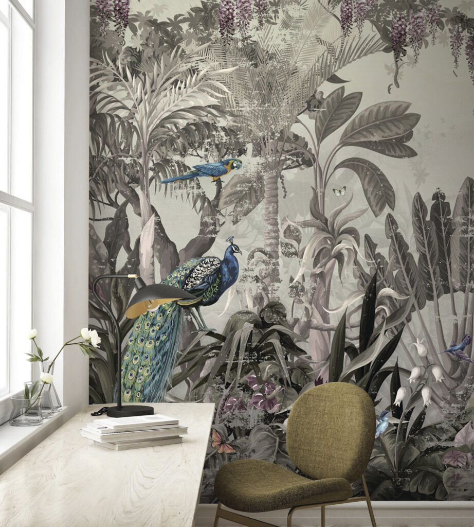Pauwen in oude jungleprent — interieur 4