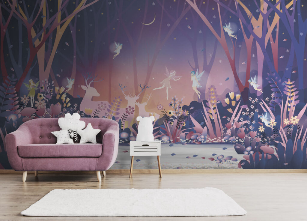 Tekenfilm van een fee in het bos — interieur 3
