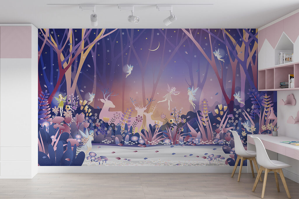 Tekenfilm van een fee in het bos — interieur 6