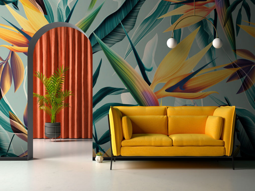Oranje paradijsbloemen op turquoise — interieur 3