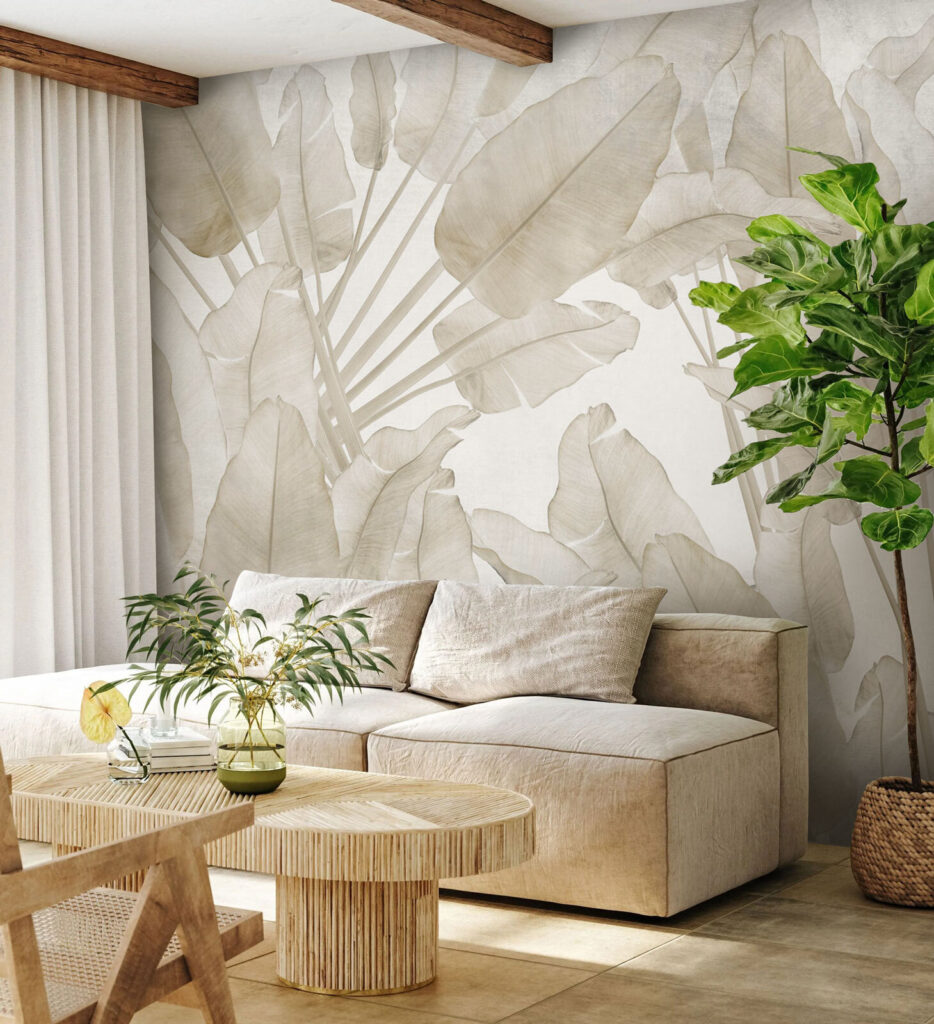 Tropische bladeren in zandkleur — interieur 4