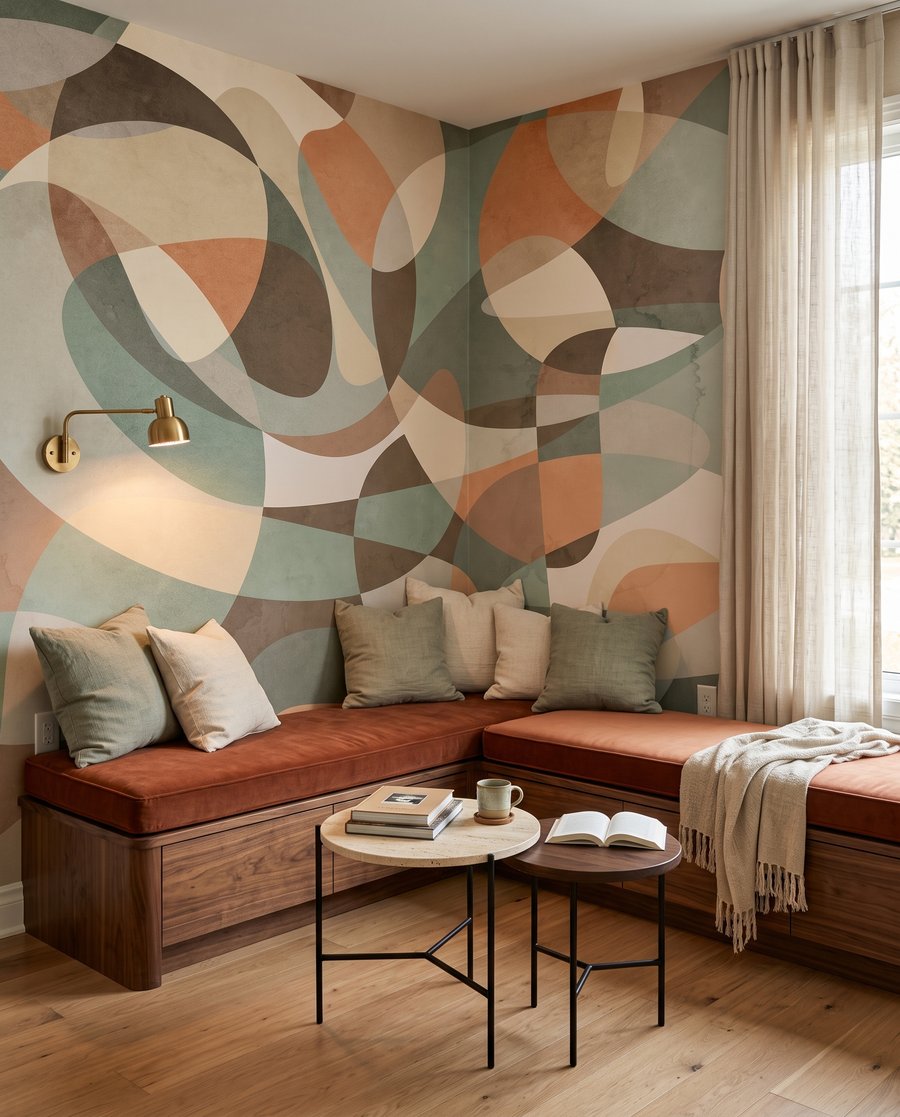 Rondingen in zachte aardetinten in een interieur