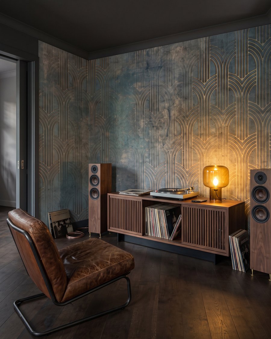 Kunstzinnige patronen in zachte tinten in een interieur