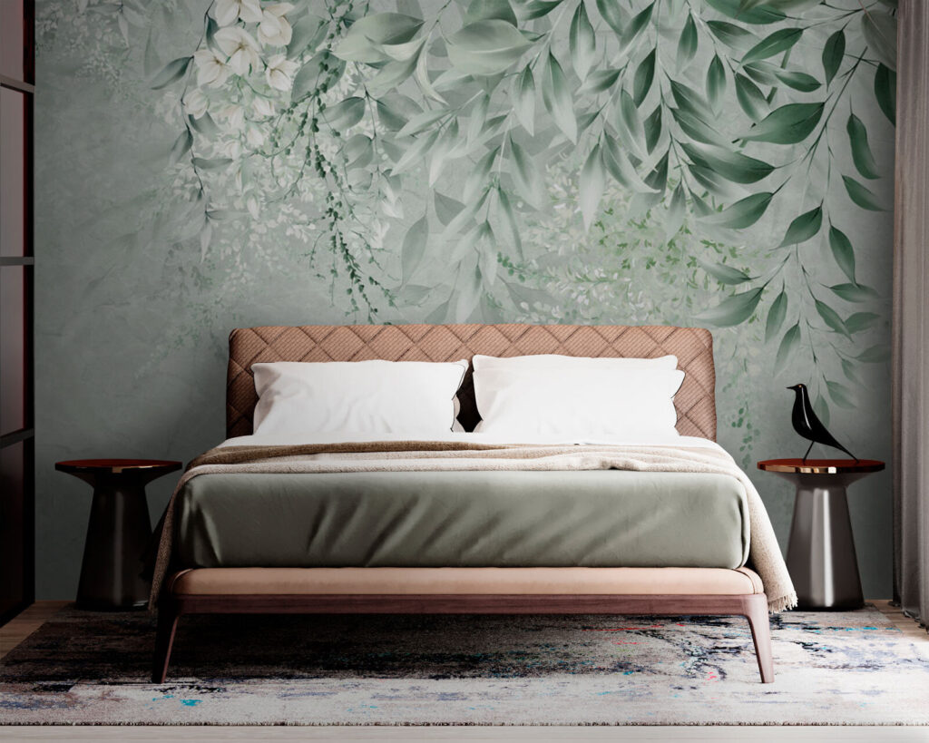 Hangende ranken op bleekgroen — interieur 1