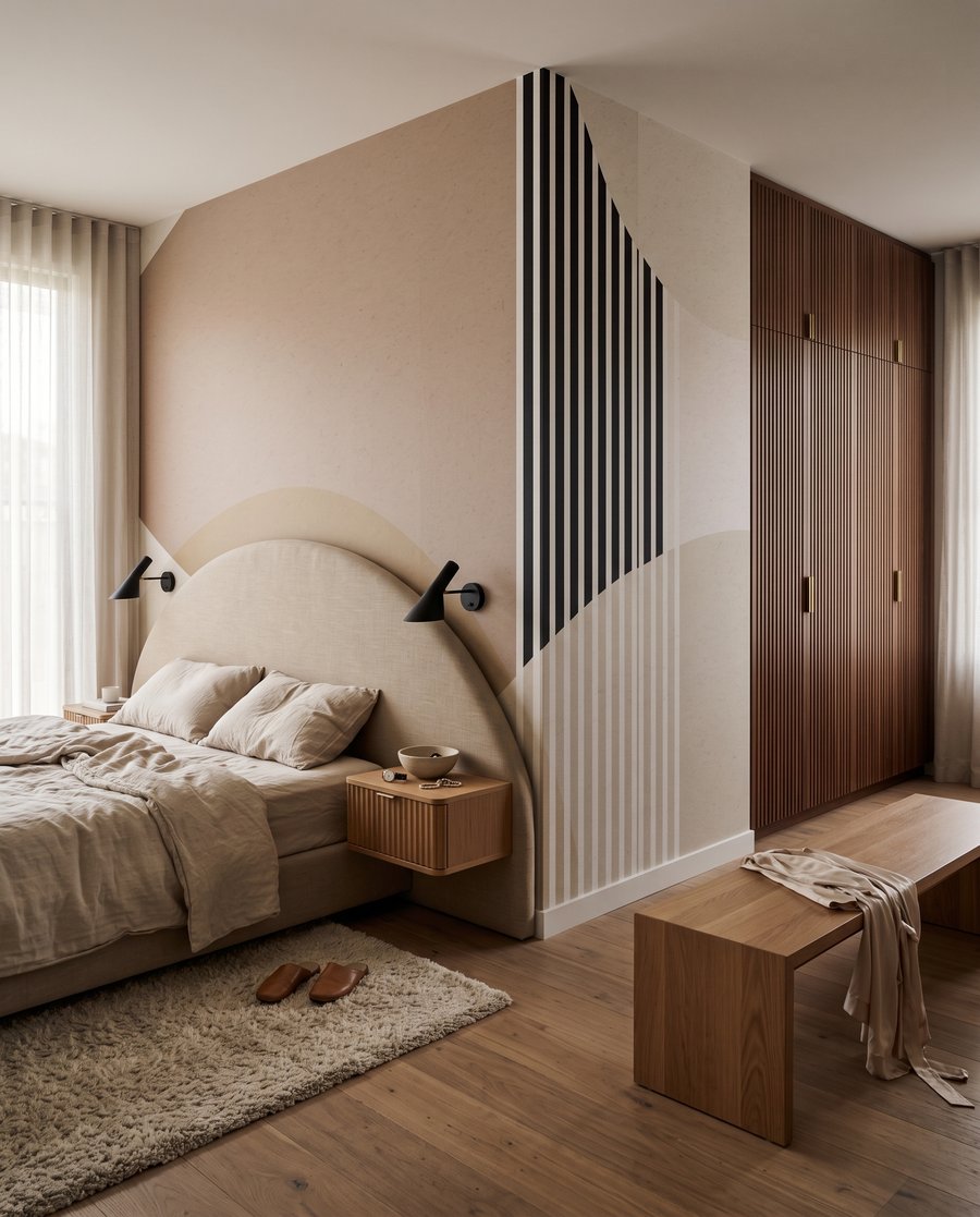 Strepen tussen ronde vormen in een interieur