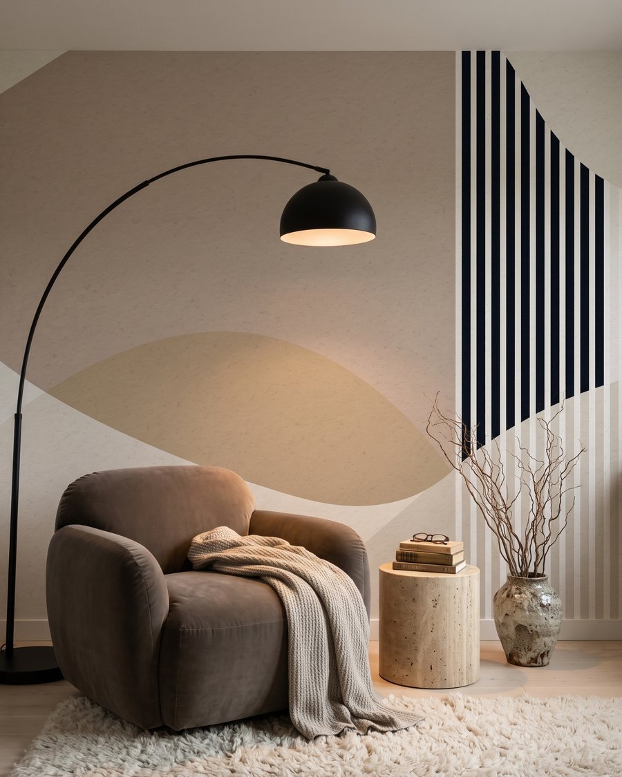 Strepen tussen ronde vormen in een interieur
