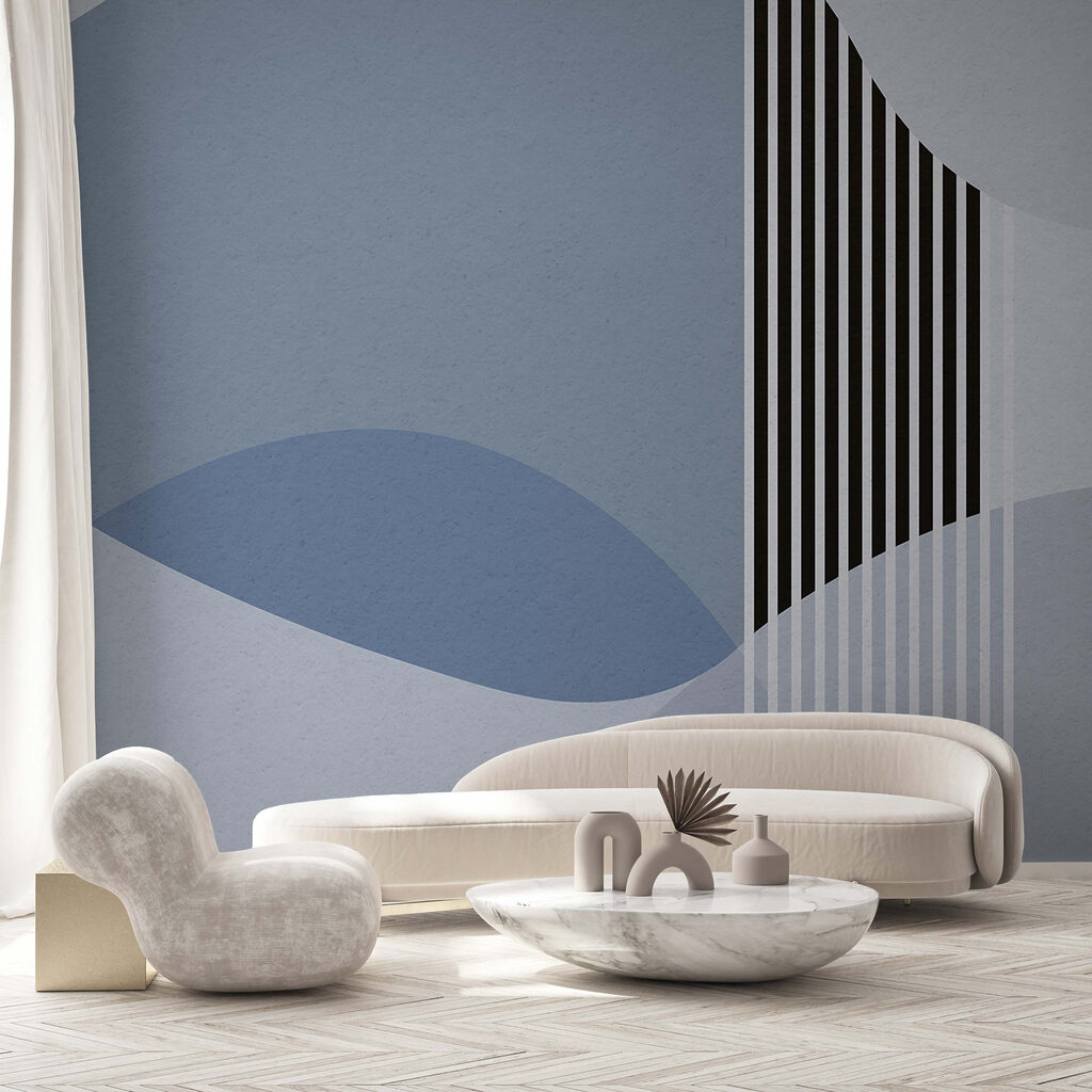 Een blauwe en witte achtergrond met zwarte lijnen en cirkels — interieur 3