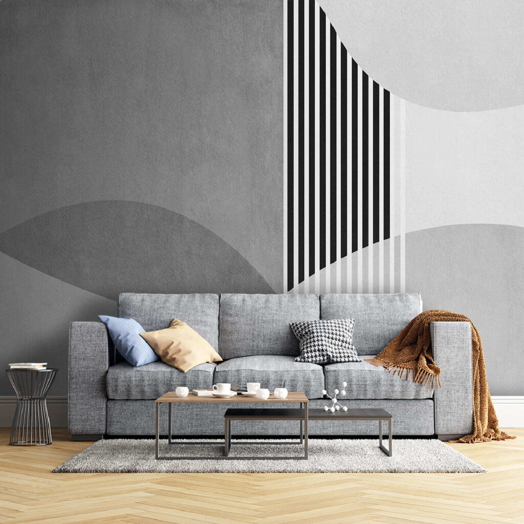 Een grijze en witte achtergrond met zwarte lijnen en cirkels — interieur 1