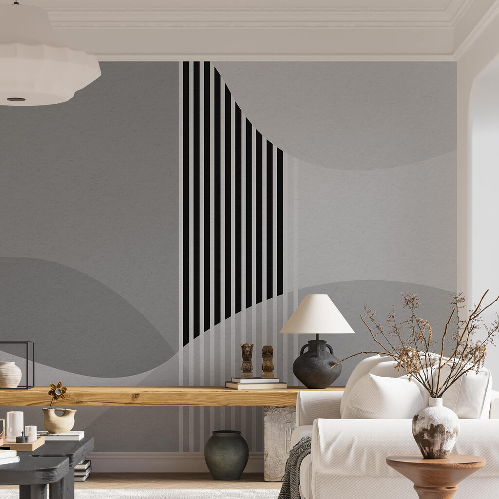 Een grijze en witte achtergrond met zwarte lijnen en cirkels — interieur 2