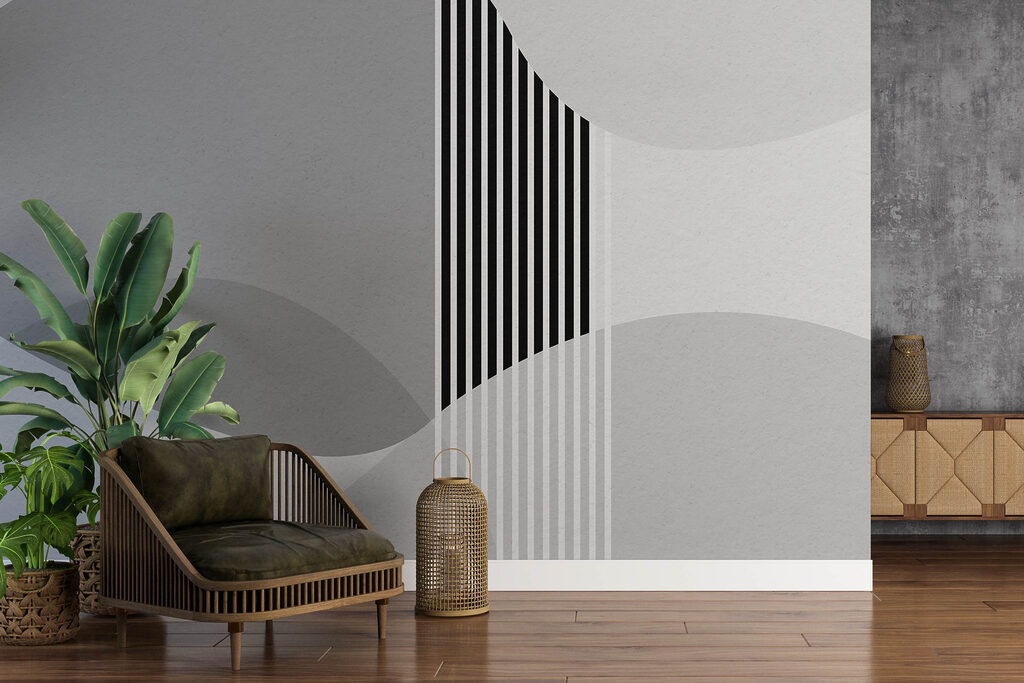 Een grijze en witte achtergrond met zwarte lijnen en cirkels — interieur 3