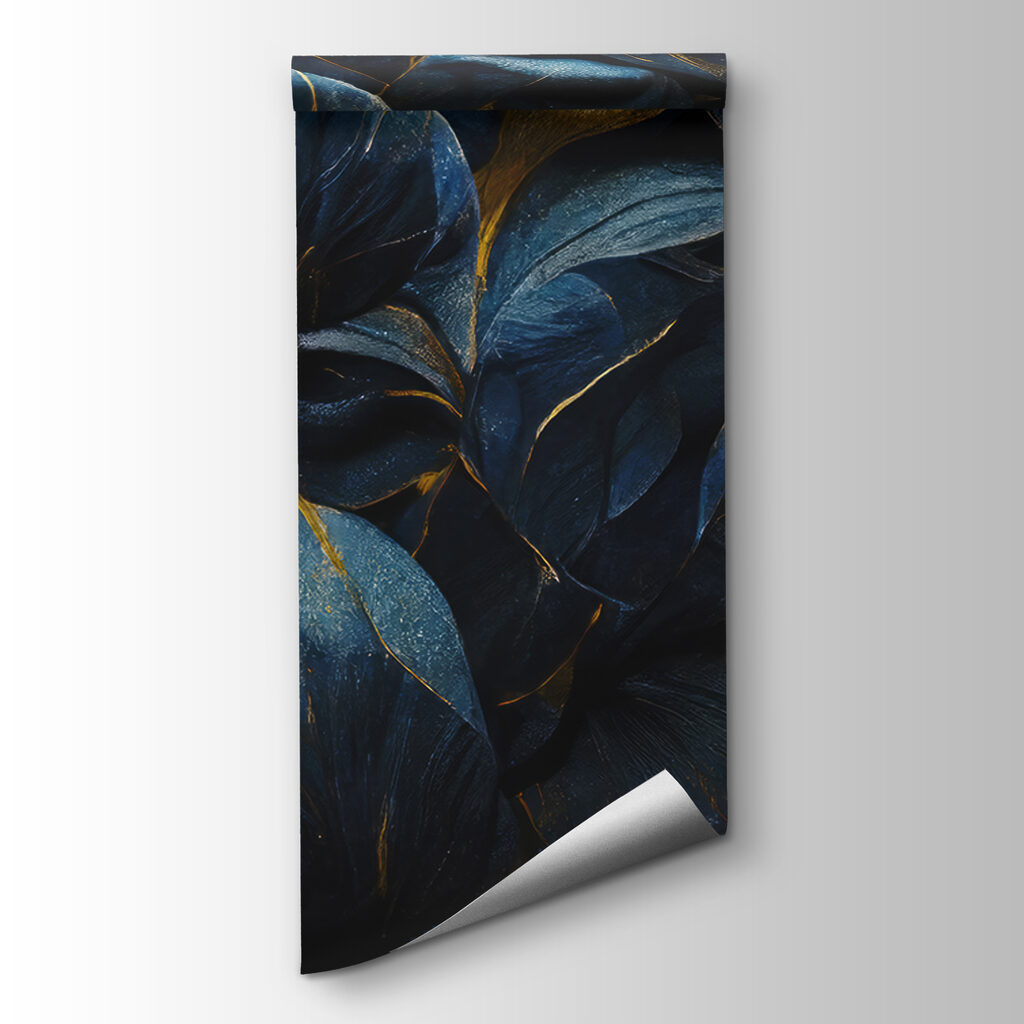 Donkerblauwe bloemen met goudblad — productweergave