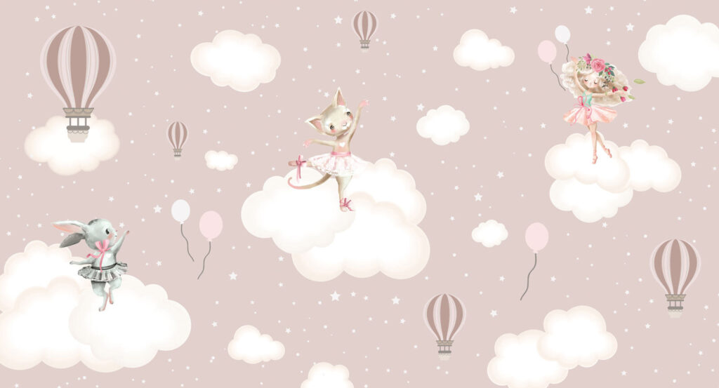 Kat in een tutu op een wolk — volledig ontwerp