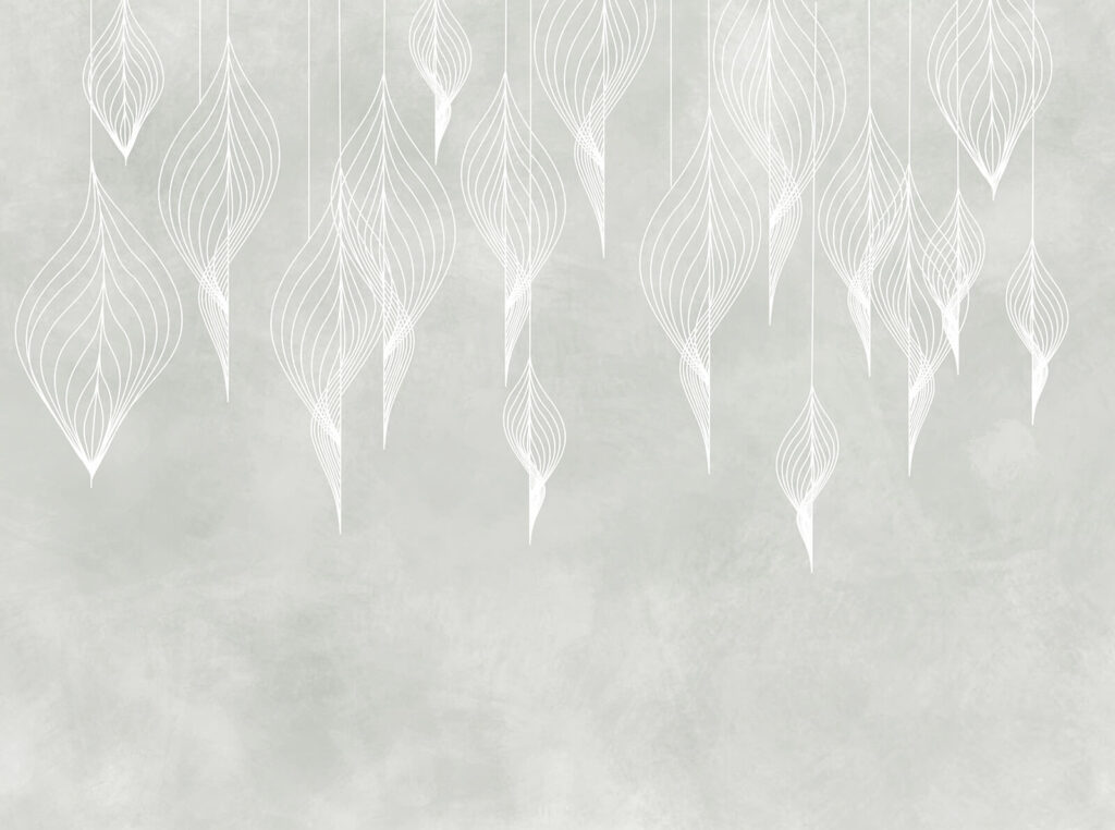Witte bladcontouren hangen neer — volledig ontwerp