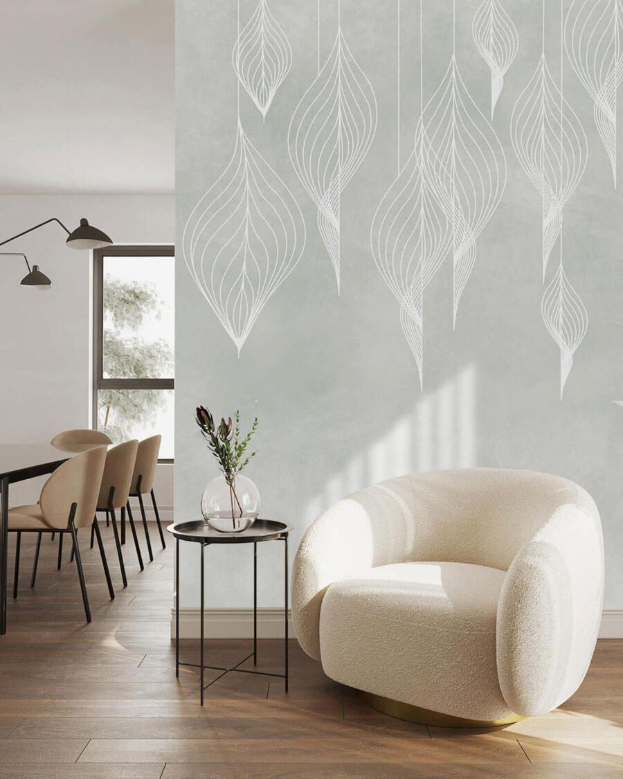 Witte bladcontouren hangen neer — interieur 1