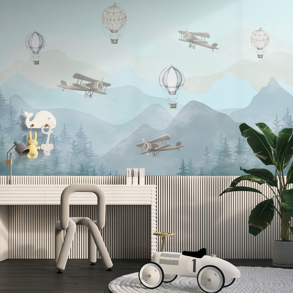 Vliegtuigjes boven bleke bergen — interieur 4