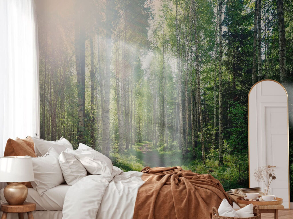 Zonlicht over groen bospad — interieur 2