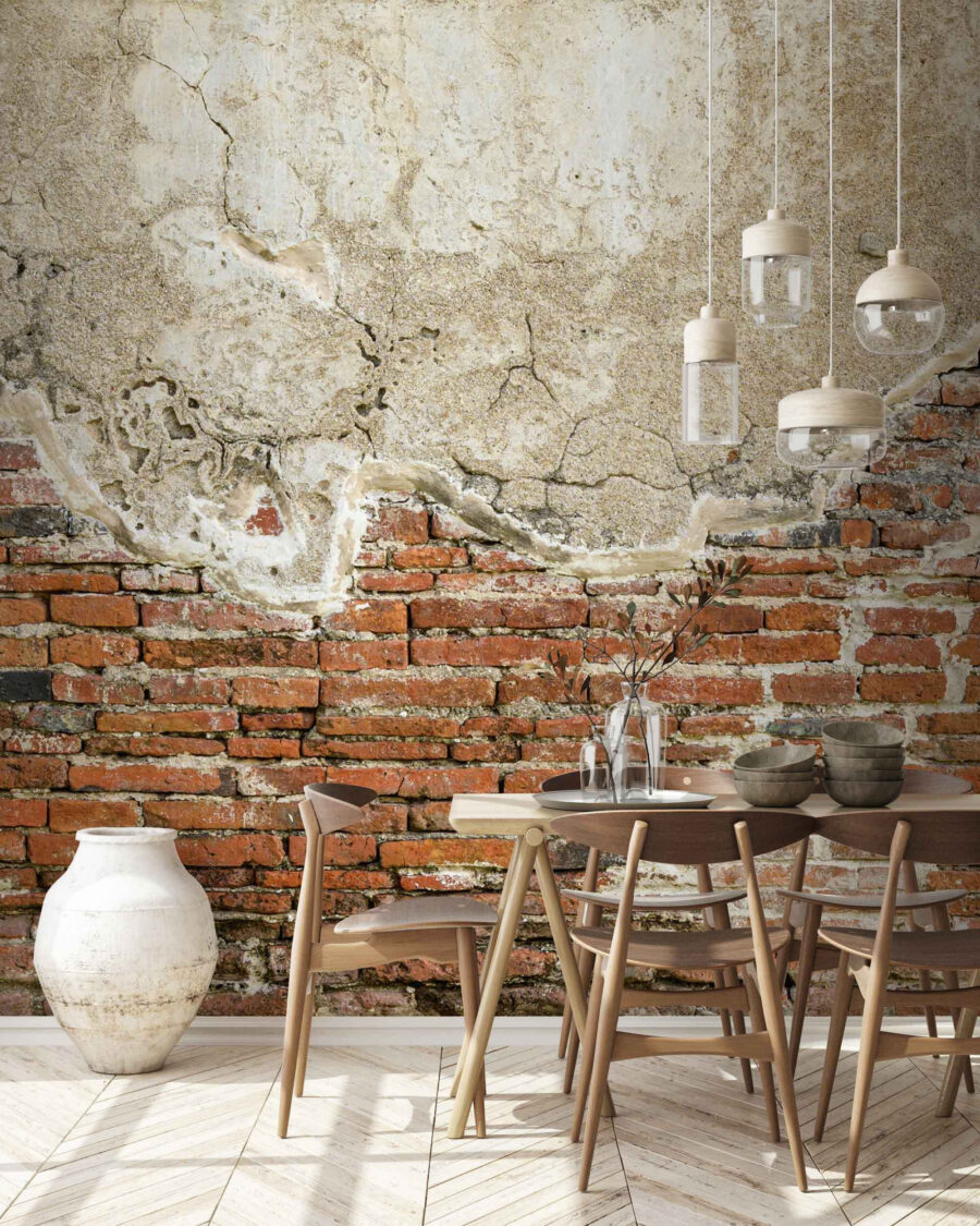 Bakstenen onder afbrokkelend pleisterwerk — interieur 3