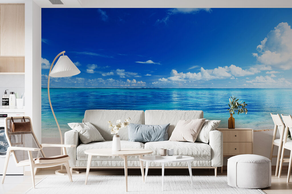 Strand met blauw water en wolken — interieur 4