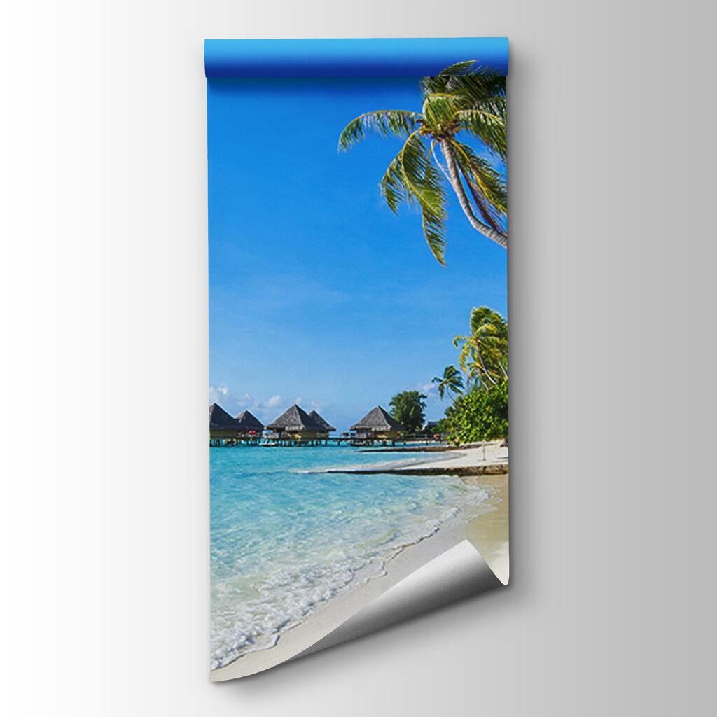 Palmstrand met een rietenhut — productweergave