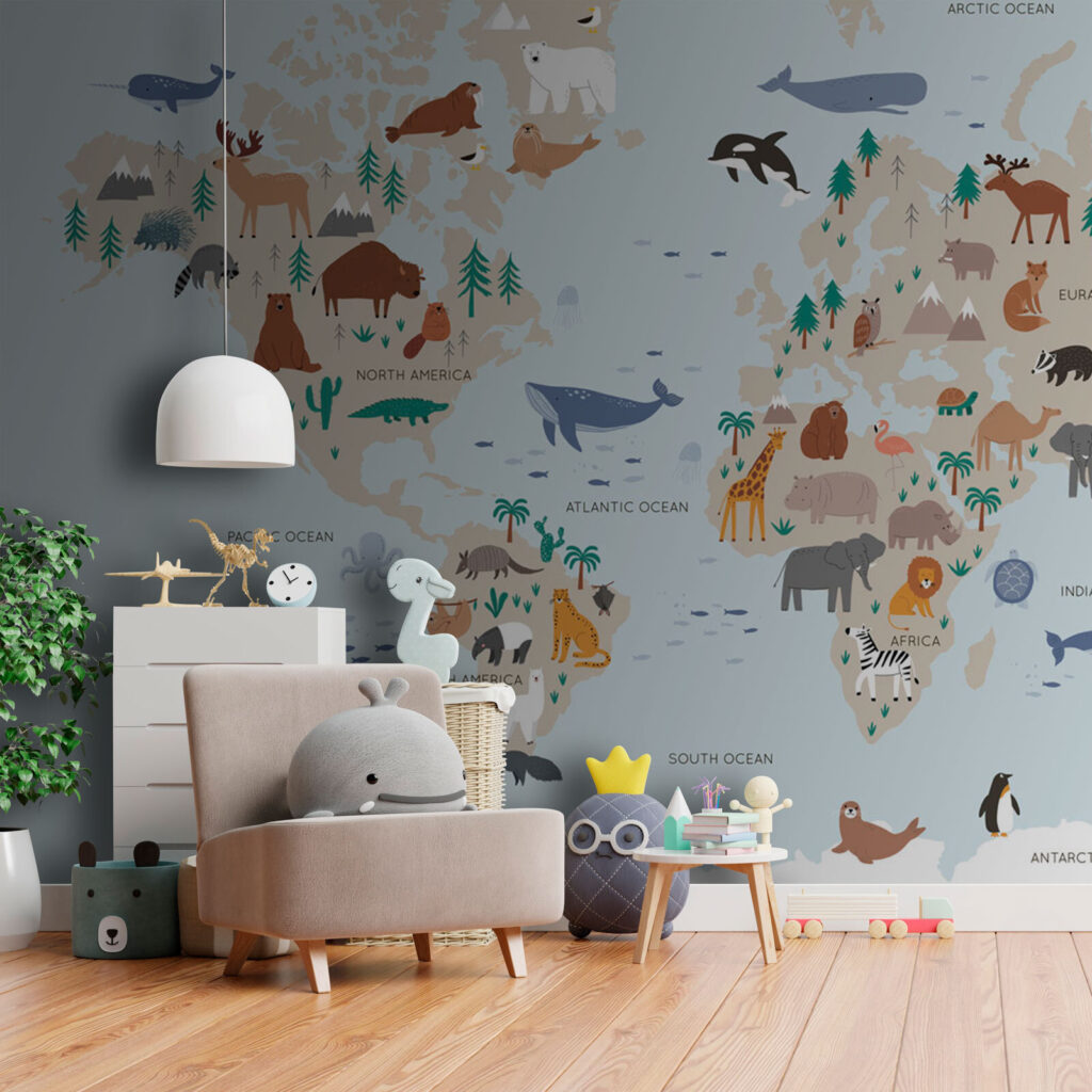 Werelddieren op lichtblauwe kaart — interieur 1