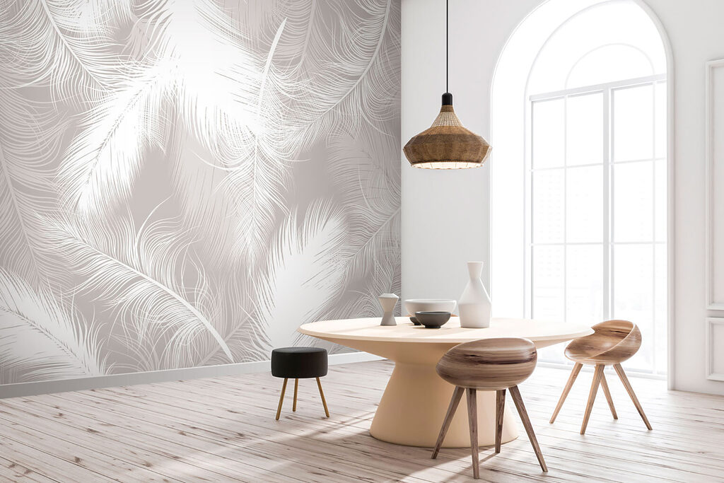 Witte veren over elkaar — interieur 5