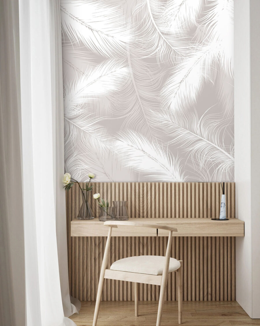 Witte veren over elkaar — interieur 1