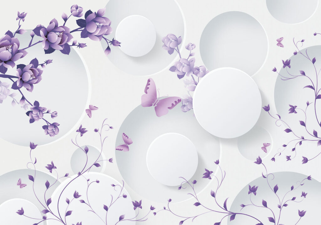 Lila bloemen tussen cirkels — volledig ontwerp