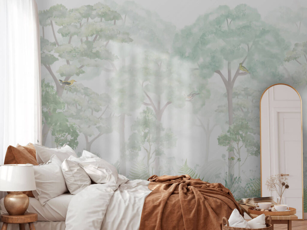 Bleke bomen boven veldbloemen — interieur 1