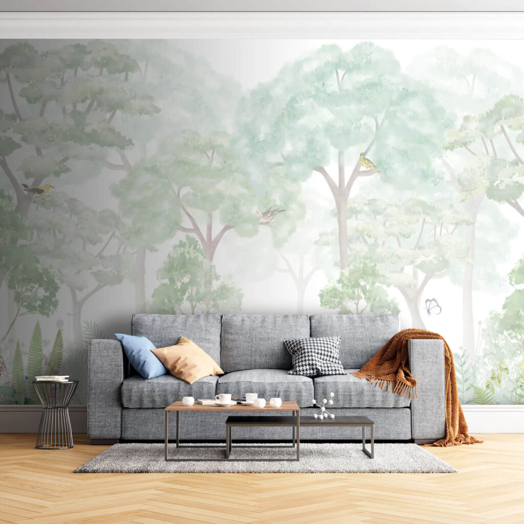 Bleke bomen boven veldbloemen — interieur 2