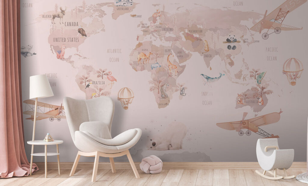 Roze routes over wereldkaarten — interieur 4