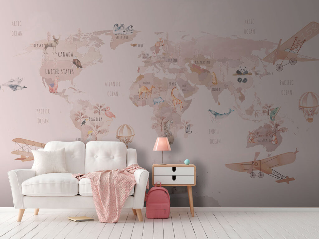 Roze routes over wereldkaarten — interieur 2
