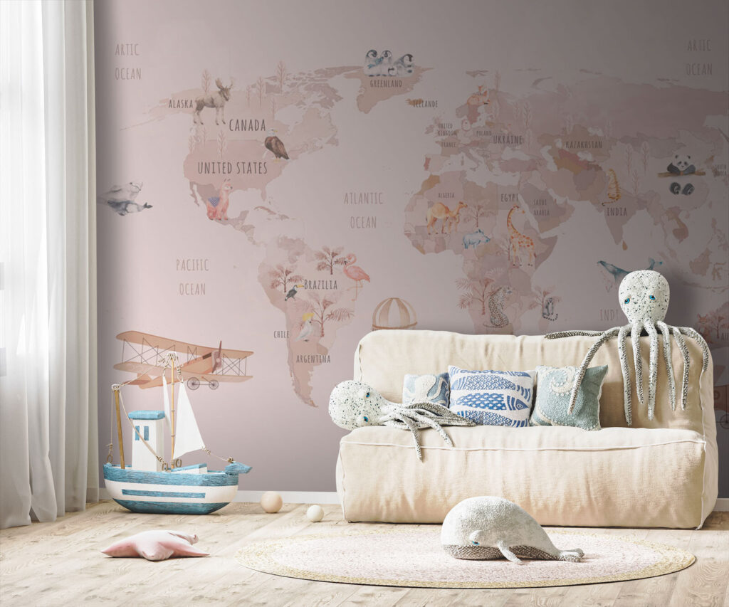 Roze routes over wereldkaarten — interieur 3