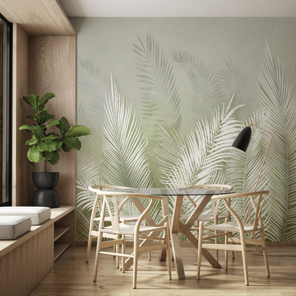 Witte palmveren groeien omhoog — interieur 1