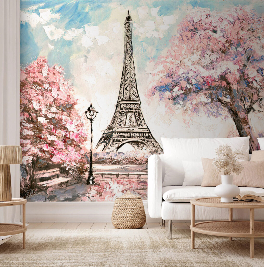 Eiffeltoren tussen roze bloesembomen — interieur 1
