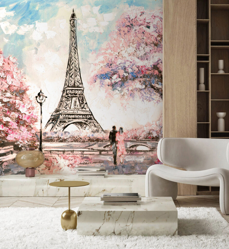 Eiffeltoren tussen roze bloesembomen — interieur 2