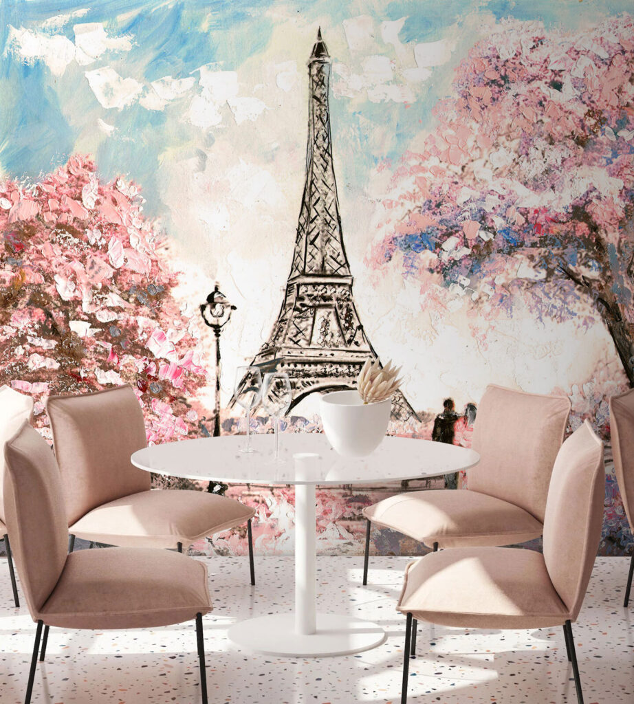 Eiffeltoren tussen roze bloesembomen — interieur 3