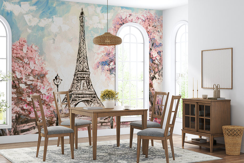 Eiffeltoren tussen roze bloesembomen — interieur 5