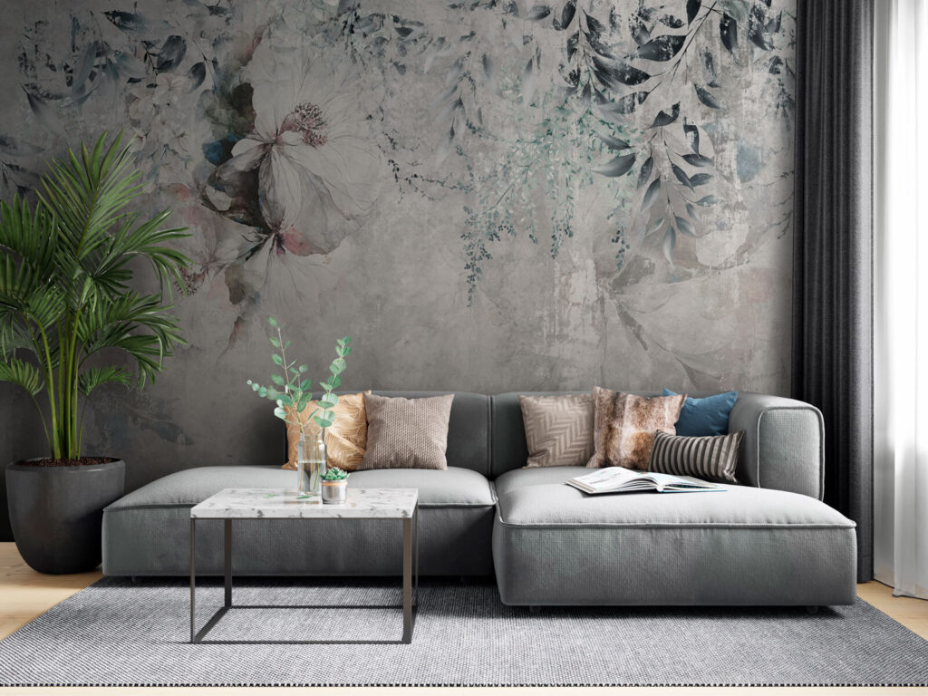 Hangende bloemen op grijs — interieur 1