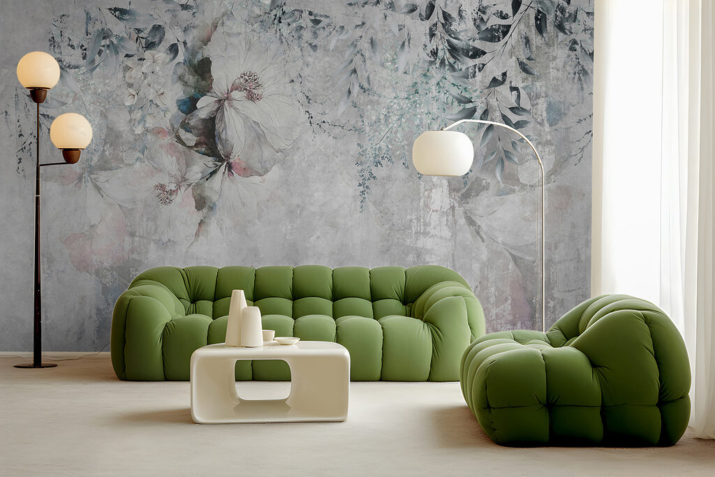 Hangende bloemen op grijs — interieur 4