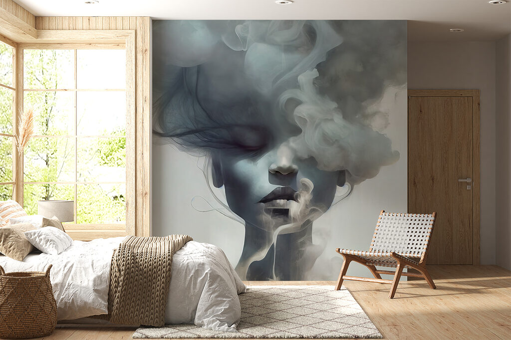 Gezicht achter blauwe wolken — interieur 5