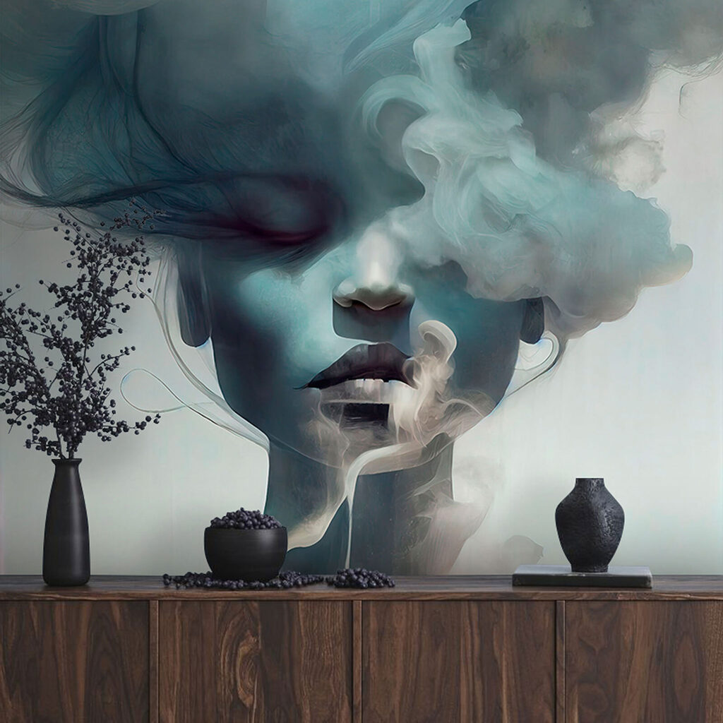 Gezicht achter blauwe wolken — interieur 7