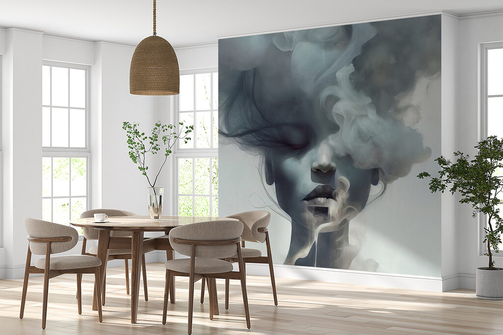 Gezicht achter blauwe wolken — interieur 8