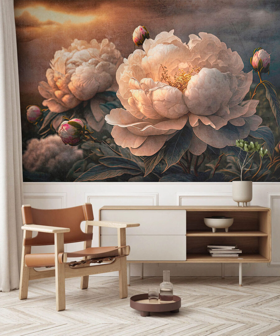 Pioenrozen onder dreigende wolken — interieur 3