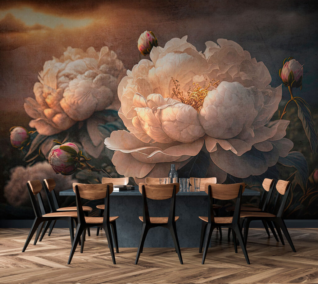 Pioenrozen onder dreigende wolken — interieur 1