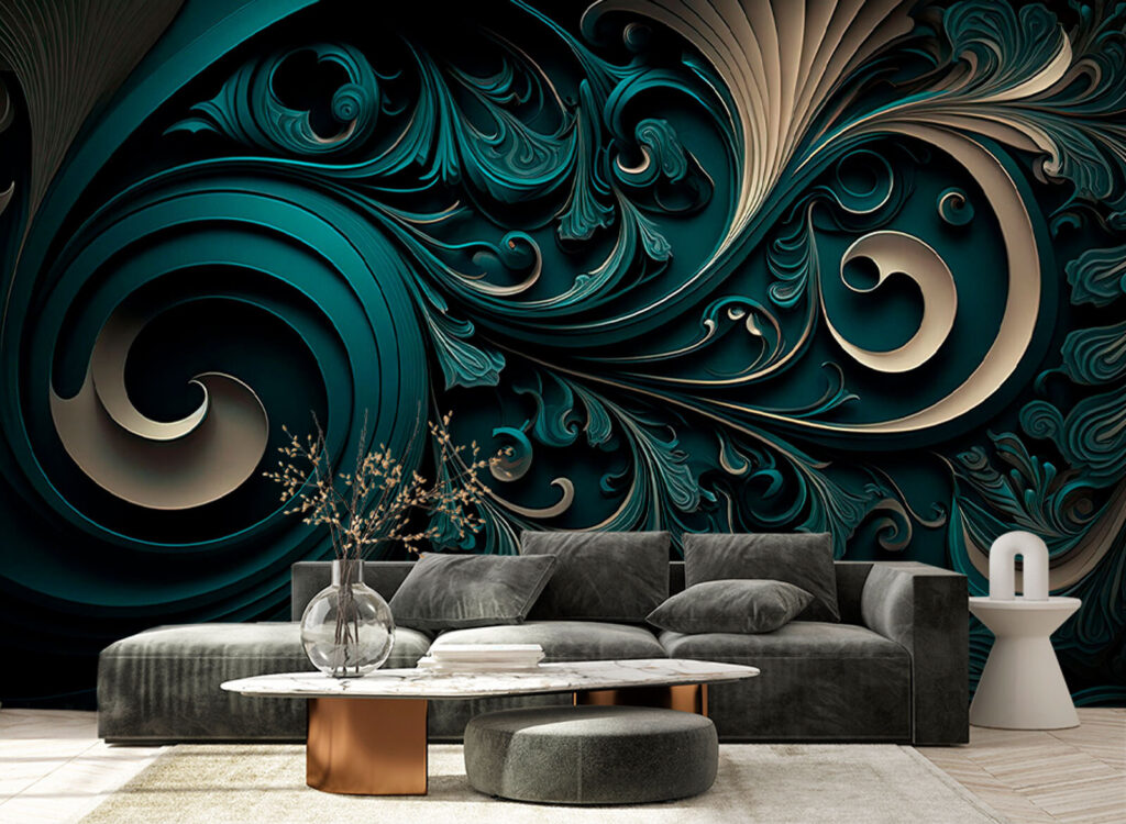 Elegante wervelingen en ingewikkelde ontwerpen in een interieur