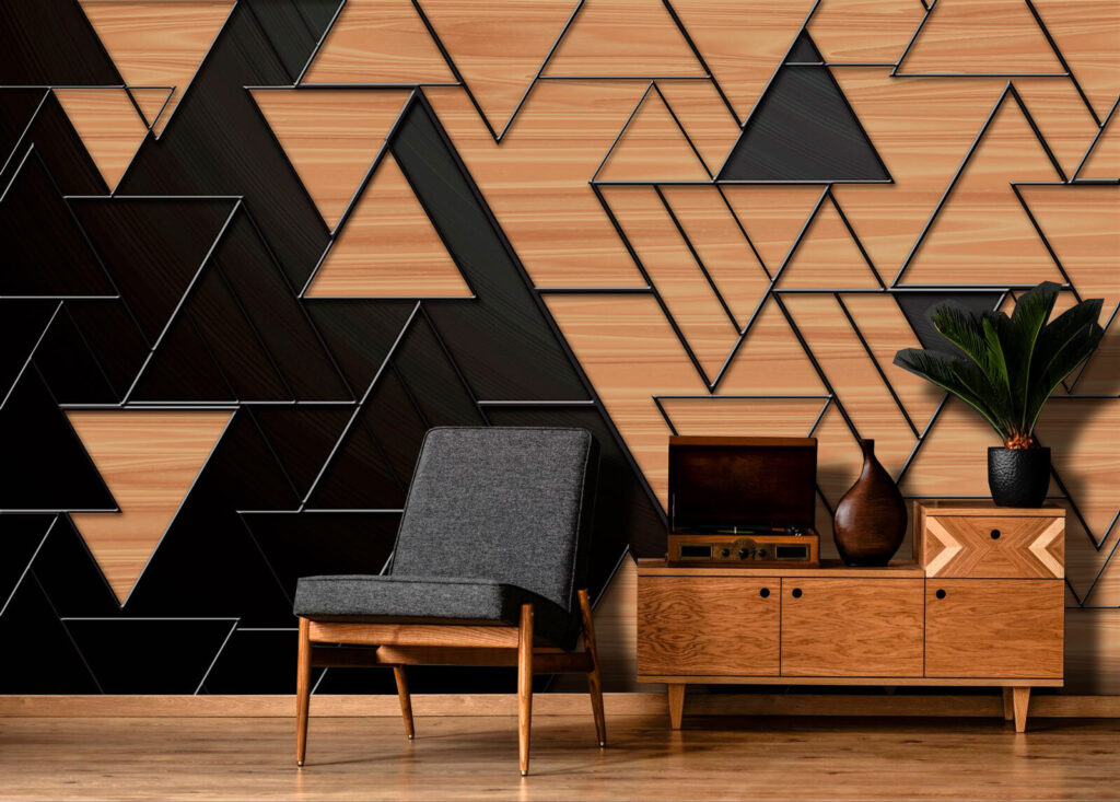 Driehoeken in houtbruin, zwart — interieur 2